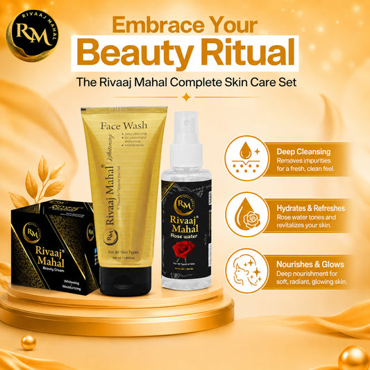 Rivaaj Mahal Beauty Cream, Face Wash, and Rose Water, Bundle